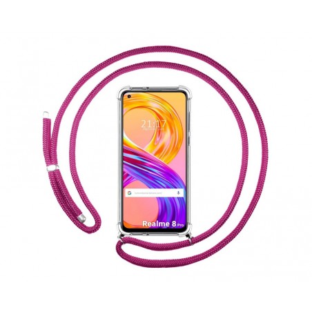 Funda Colgante Transparente para Realme 8 4G / 8 Pro con Cordon Rosa Fucsia