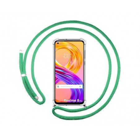 Funda Colgante Transparente para Realme 8 4G / 8 Pro con Cordon Verde Agua