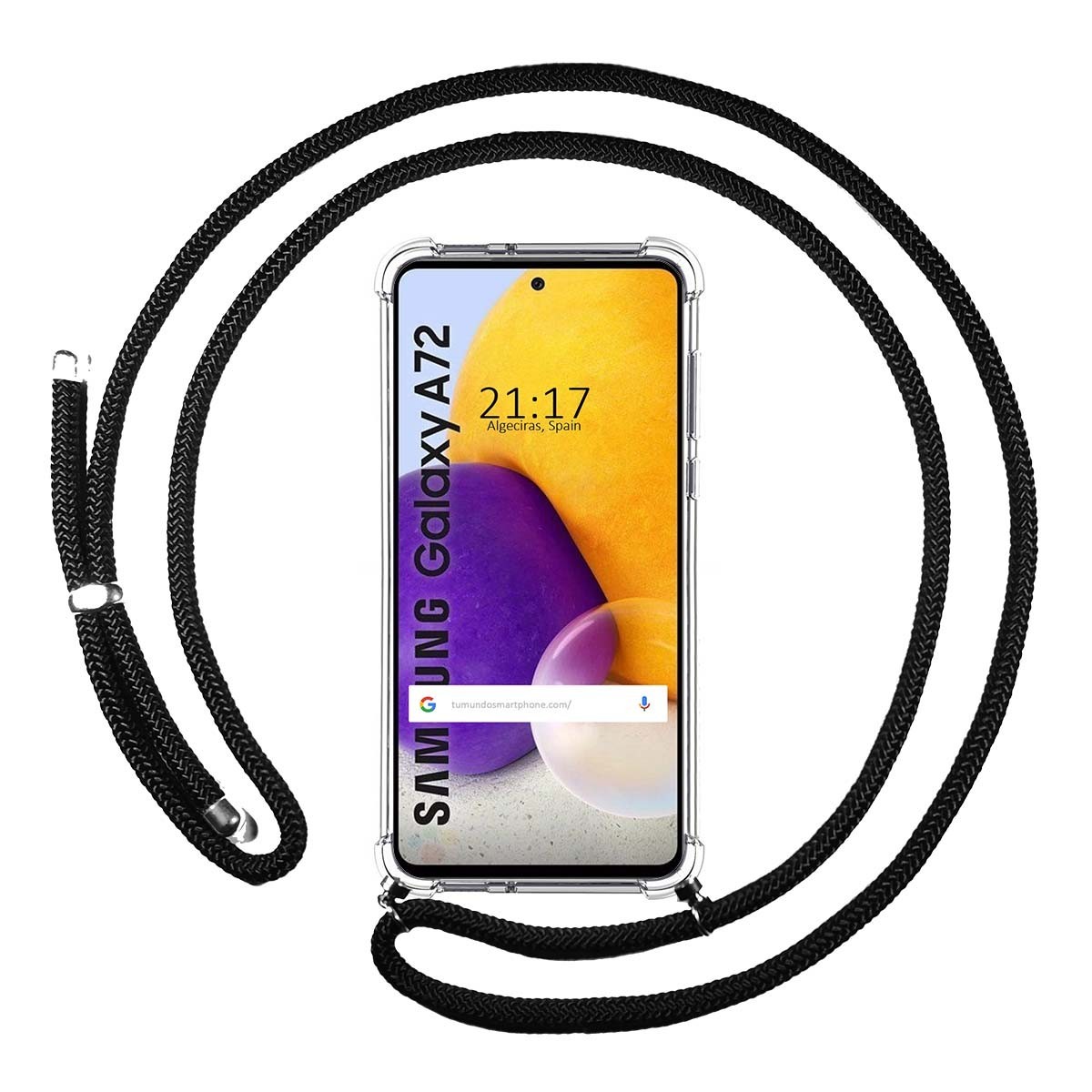Funda Colgante Transparente para Samsung Galaxy A72 con Cordon Negro