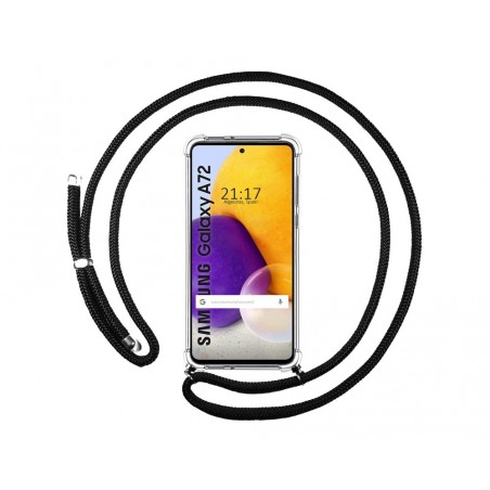 Funda Colgante Transparente para Samsung Galaxy A72 con Cordon Negro