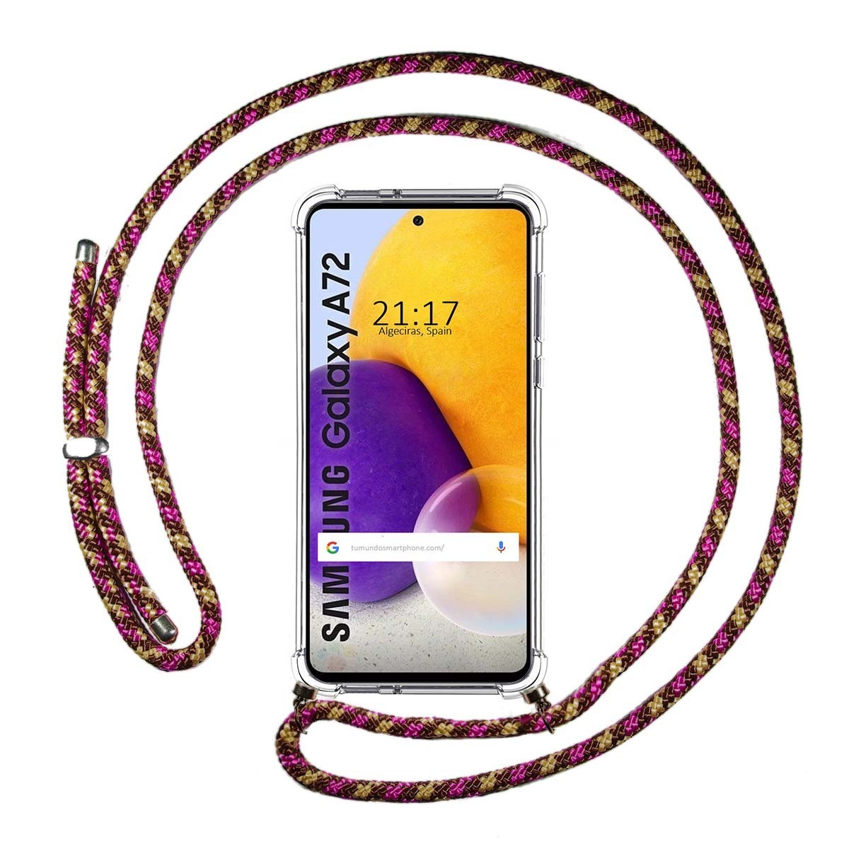 Funda Colgante Transparente para Samsung Galaxy A72 con Cordon Rosa / Dorado