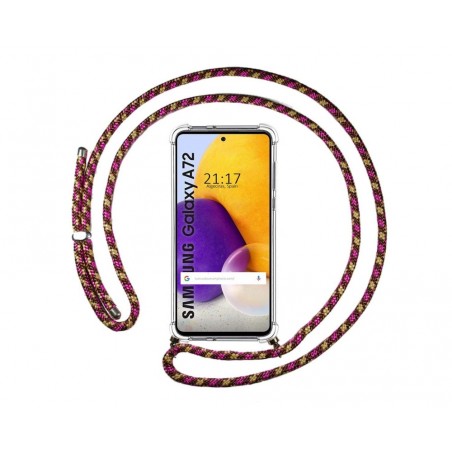 Funda Colgante Transparente para Samsung Galaxy A72 con Cordon Rosa / Dorado