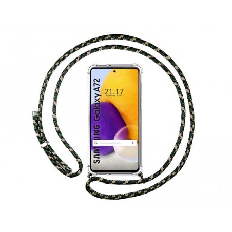 Funda Colgante Transparente para Samsung Galaxy A72 con Cordon Verde / Dorado