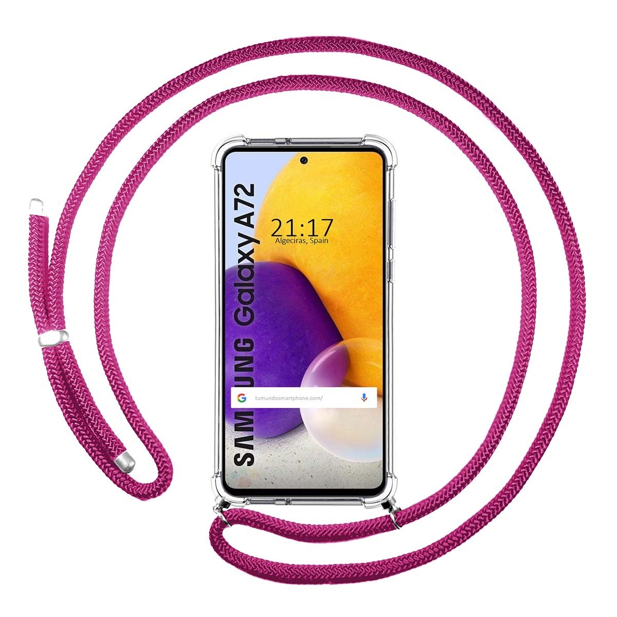 Funda Colgante Transparente para Samsung Galaxy A72 con Cordon Rosa Fucsia