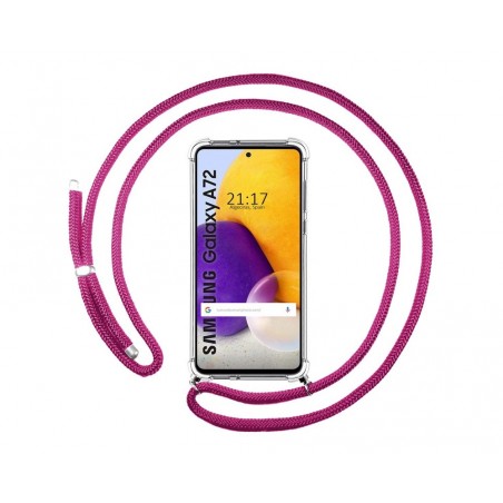 Funda Colgante Transparente para Samsung Galaxy A72 con Cordon Rosa Fucsia