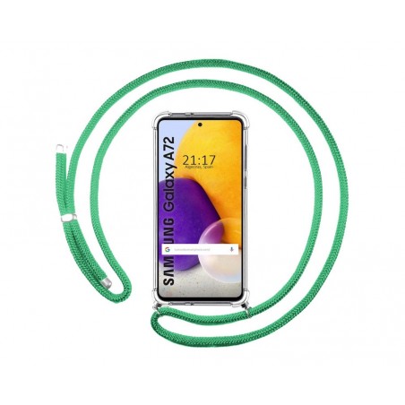 Funda Colgante Transparente para Samsung Galaxy A72 con Cordon Verde Agua