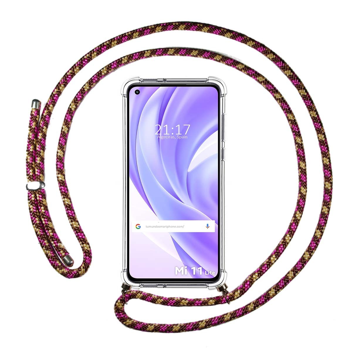 Funda Colgante Transparente para Xiaomi Mi 11 Lite 4G / 5G / 5G NE con Cordon Rosa / Dorado