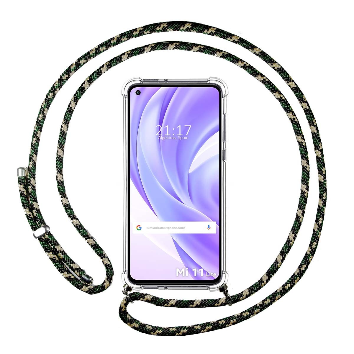 Funda Colgante Transparente para Xiaomi Mi 11 Lite 4G / 5G / 5G NE con Cordon Verde / Dorado