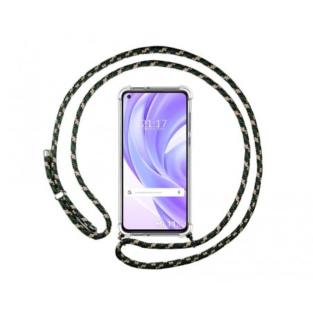 Funda Colgante Transparente para Xiaomi Mi 11 Lite 4G / 5G / 5G NE con Cordon Verde / Dorado