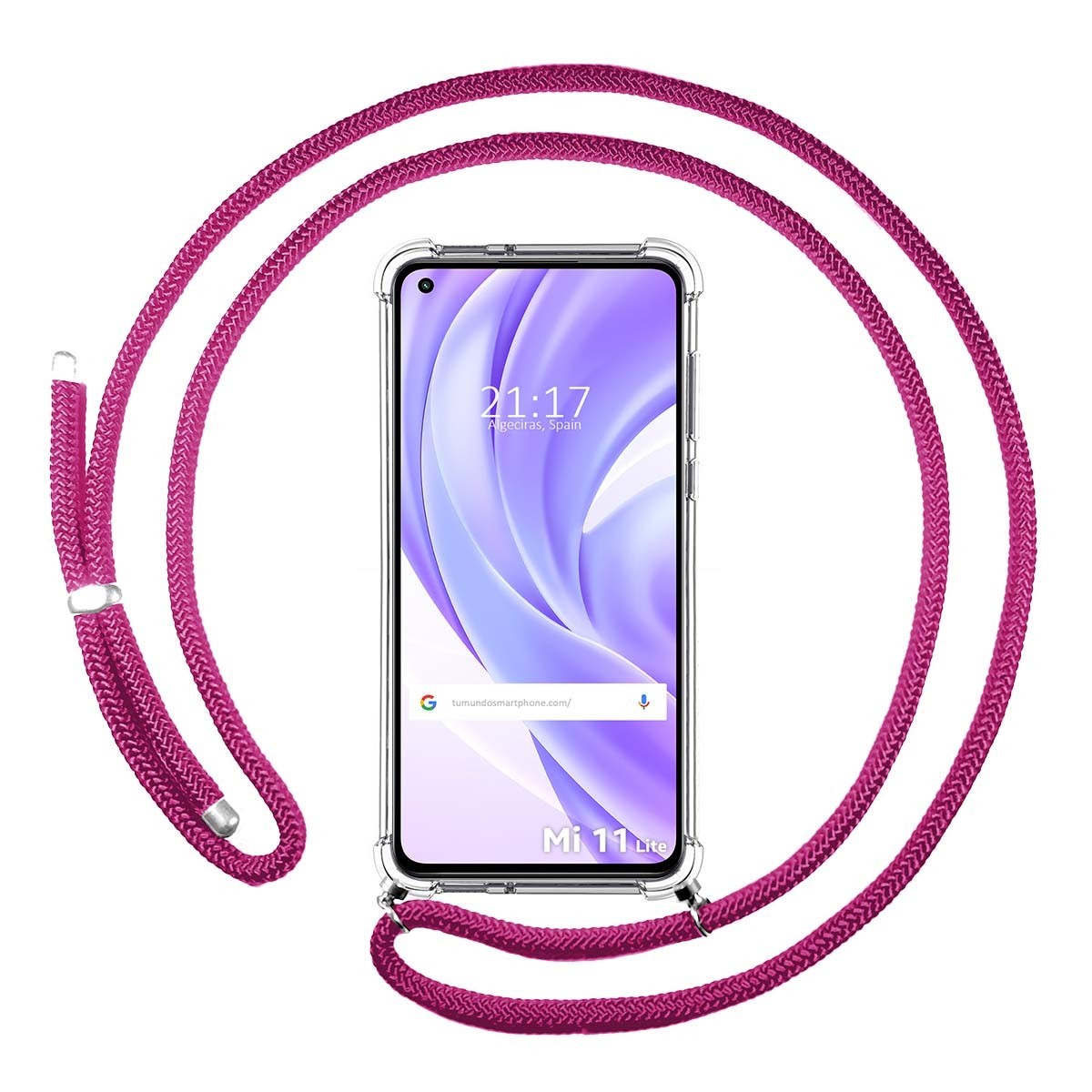 Funda Colgante Transparente para Xiaomi Mi 11 Lite 4G / 5G / 5G NE con Cordon Rosa Fucsia