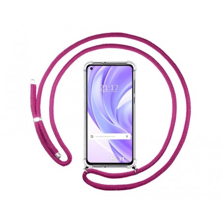 Funda Colgante Transparente para Xiaomi Mi 11 Lite 4G / 5G / 5G NE con Cordon Rosa Fucsia