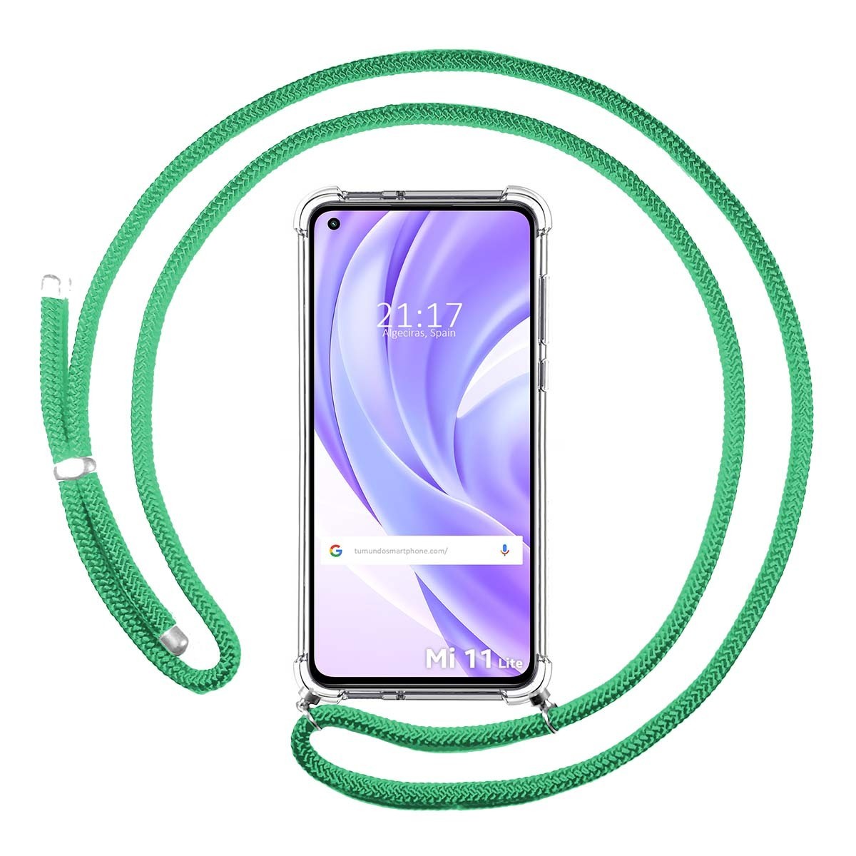 Funda Colgante Transparente para Xiaomi Mi 11 Lite 4G / 5G / 5G NE con Cordon Verde Agua