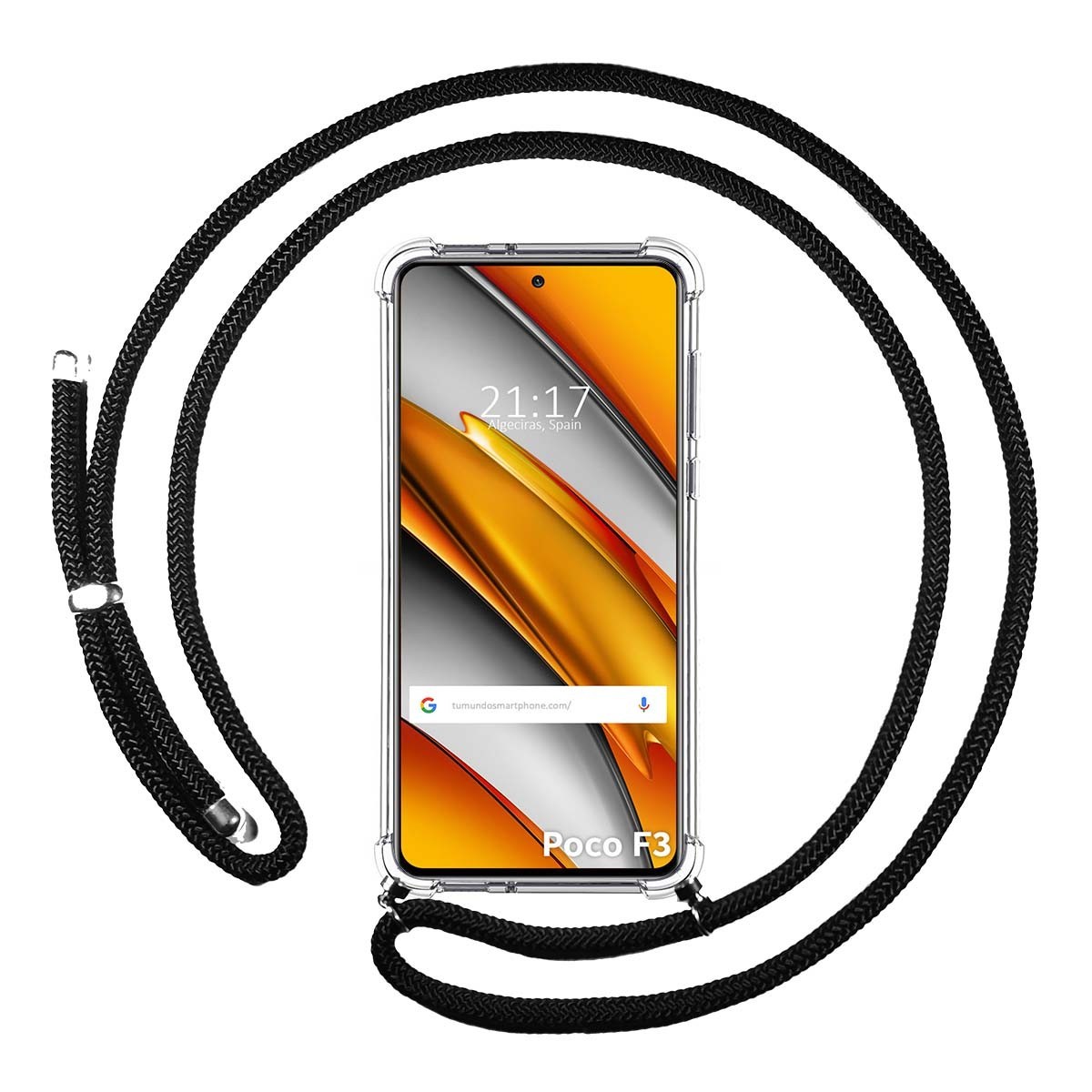 Funda Colgante Transparente para Xiaomi POCO F3 5G / Mi 11i 5G con Cordon Negro