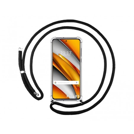 Funda Colgante Transparente para Xiaomi POCO F3 5G / Mi 11i 5G con Cordon Negro