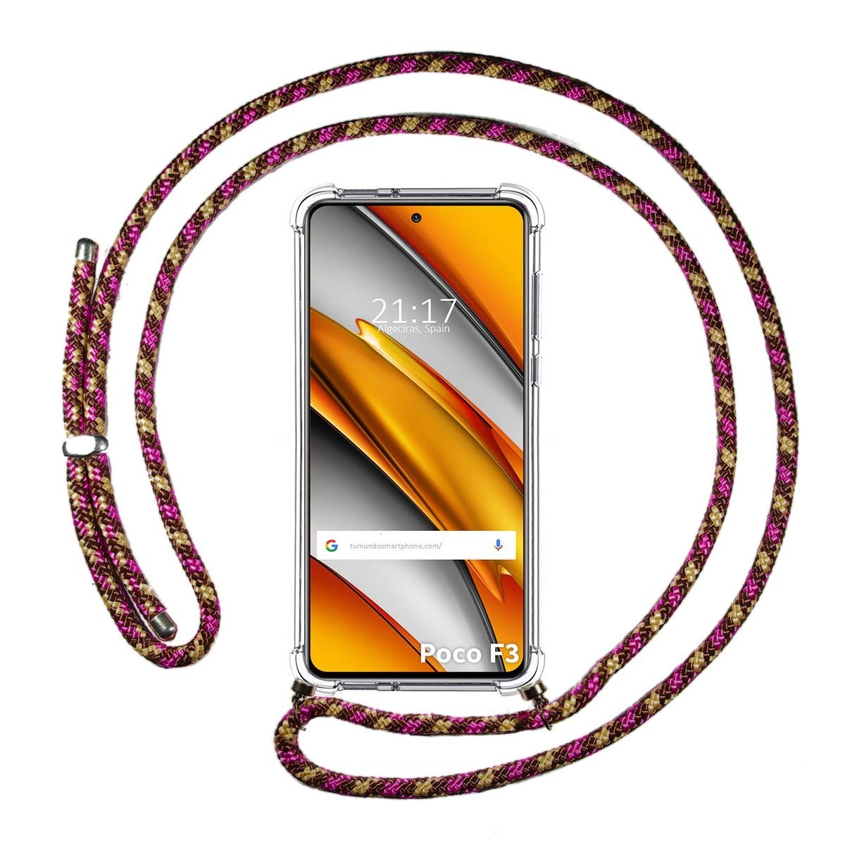 Funda Colgante Transparente para Xiaomi POCO F3 5G / Mi 11i 5G con Cordon Rosa / Dorado