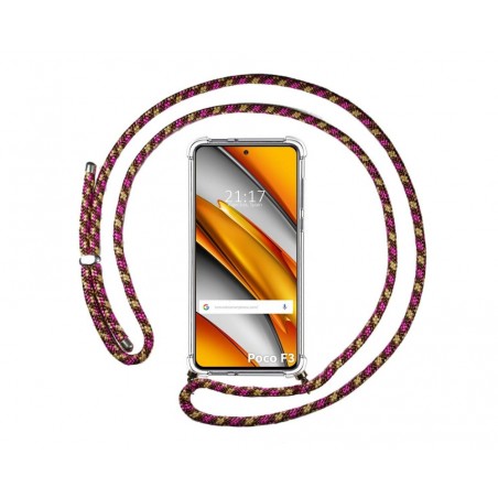 Funda Colgante Transparente para Xiaomi POCO F3 5G / Mi 11i 5G con Cordon Rosa / Dorado