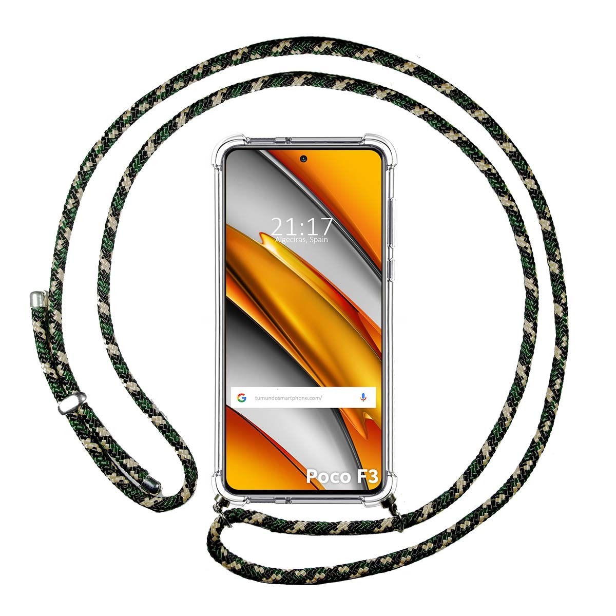 Funda Colgante Transparente para Xiaomi POCO F3 5G / Mi 11i 5G con Cordon Verde / Dorado