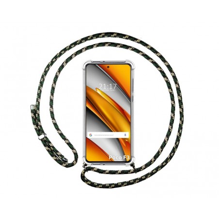 Funda Colgante Transparente para Xiaomi POCO F3 5G / Mi 11i 5G con Cordon Verde / Dorado