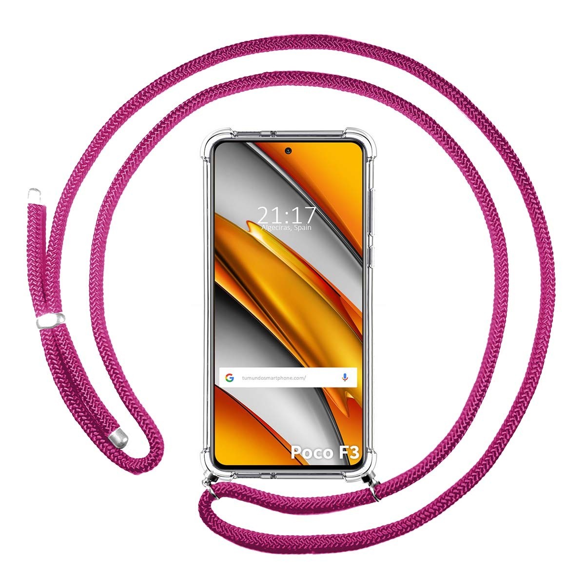Funda Colgante Transparente para Xiaomi POCO F3 5G / Mi 11i 5G con Cordon Rosa Fucsia