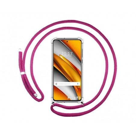 Funda Colgante Transparente para Xiaomi POCO F3 5G / Mi 11i 5G con Cordon Rosa Fucsia