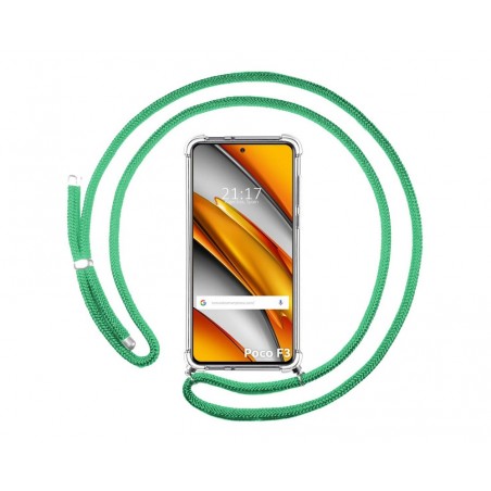Funda Colgante Transparente para Xiaomi POCO F3 5G / Mi 11i 5G con Cordon Verde Agua