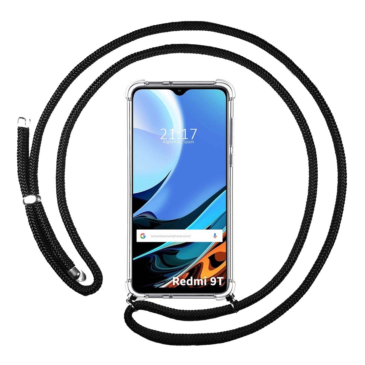 Funda Colgante Transparente para Xiaomi Redmi 9T con Cordon Negro