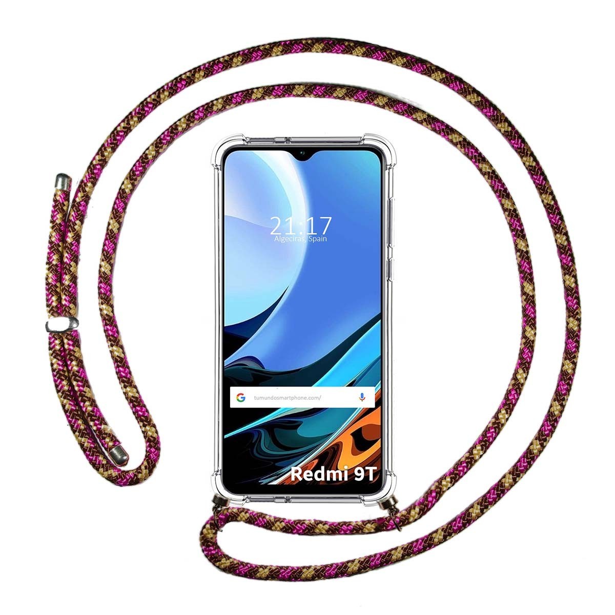Funda Colgante Transparente para Xiaomi Redmi 9T con Cordon Rosa / Dorado