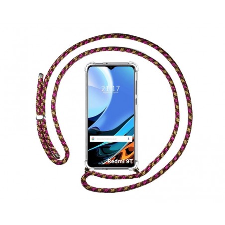 Funda Colgante Transparente para Xiaomi Redmi 9T con Cordon Rosa / Dorado