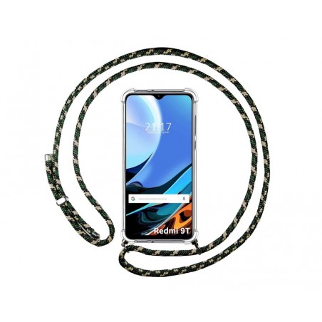 Funda Colgante Transparente para Xiaomi Redmi 9T con Cordon Verde / Dorado