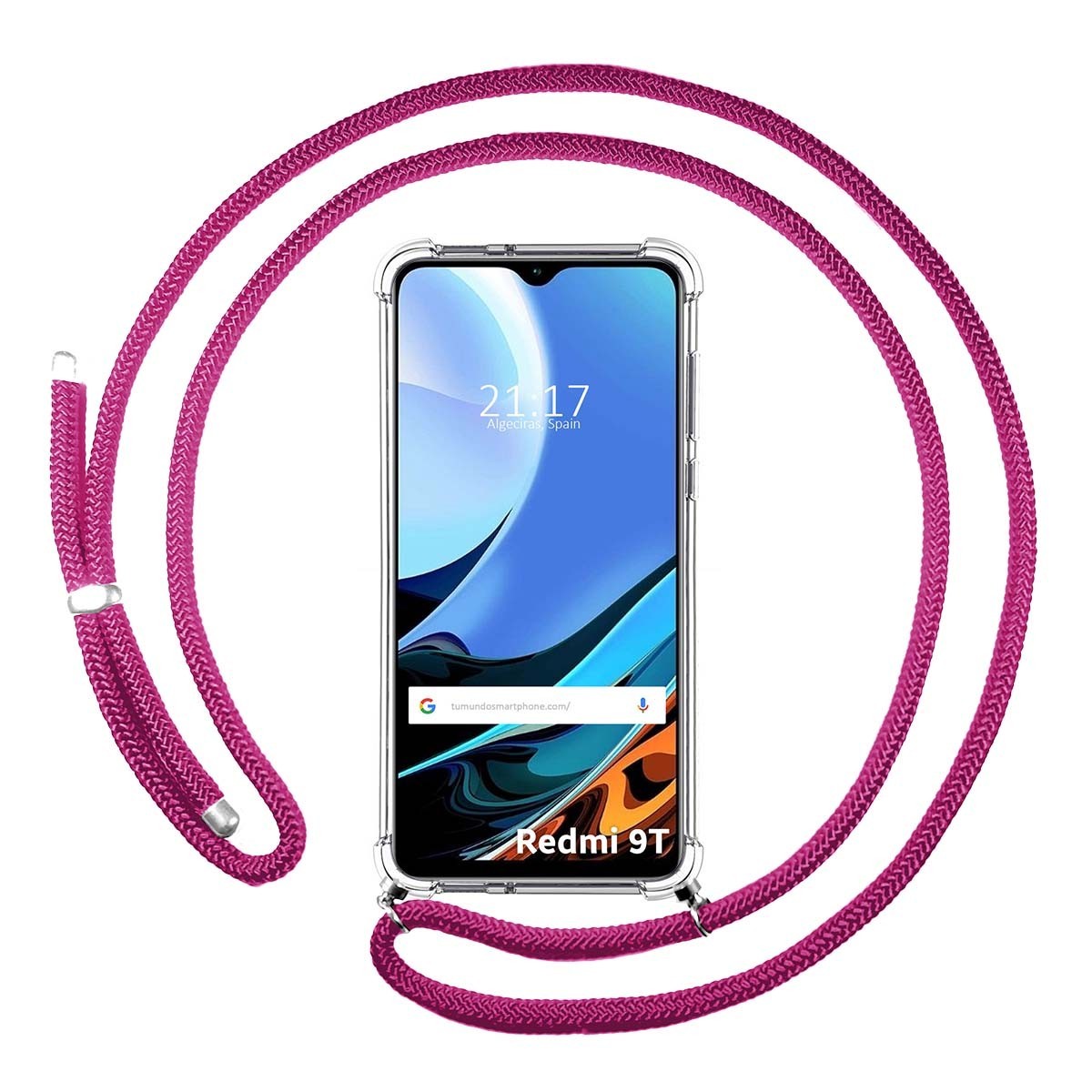 Funda Colgante Transparente para Xiaomi Redmi 9T con Cordon Rosa Fucsia