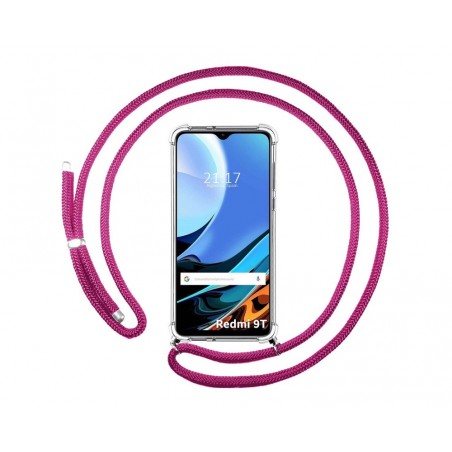 Funda Colgante Transparente para Xiaomi Redmi 9T con Cordon Rosa Fucsia