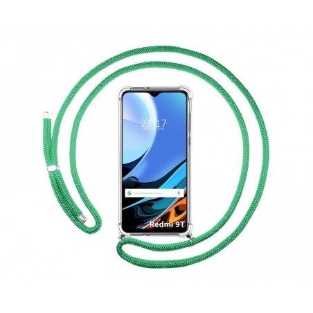 Funda Colgante Transparente para Xiaomi Redmi 9T con Cordon Verde Agua