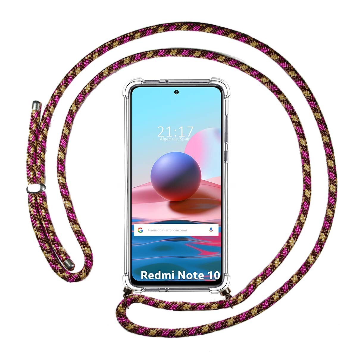 Funda Colgante Transparente para Xiaomi Redmi Note 10 / 10S con Cordon Rosa / Dorado