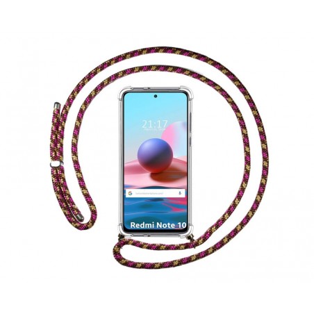Funda Colgante Transparente para Xiaomi Redmi Note 10 / 10S con Cordon Rosa / Dorado