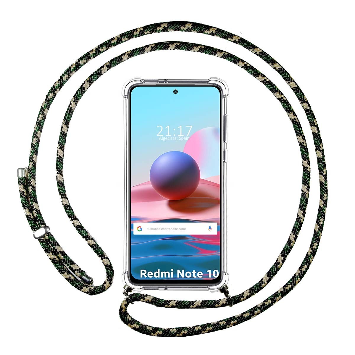 Funda Colgante Transparente para Xiaomi Redmi Note 10 / 10S con Cordon Verde / Dorado