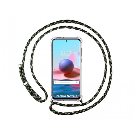 Funda Colgante Transparente para Xiaomi Redmi Note 10 / 10S con Cordon Verde / Dorado