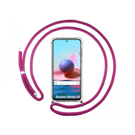 Funda Colgante Transparente para Xiaomi Redmi Note 10 / 10S con Cordon Rosa Fucsia