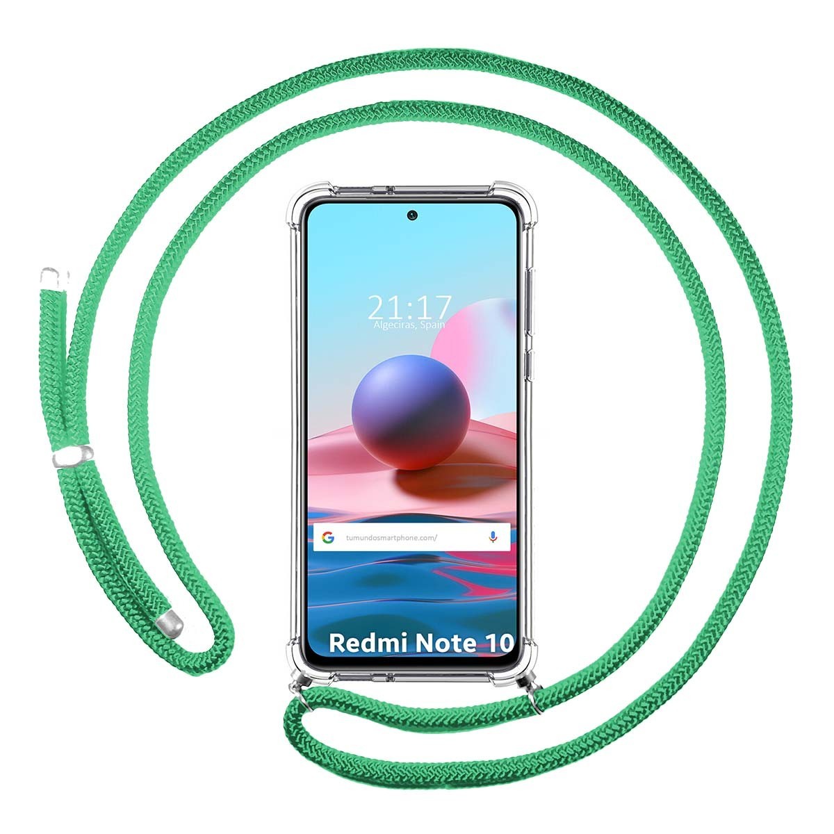 Funda Colgante Transparente para Xiaomi Redmi Note 10 / 10S con Cordon Verde Agua