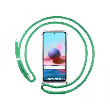 Funda Colgante Transparente para Xiaomi Redmi Note 10 / 10S con Cordon Verde Agua