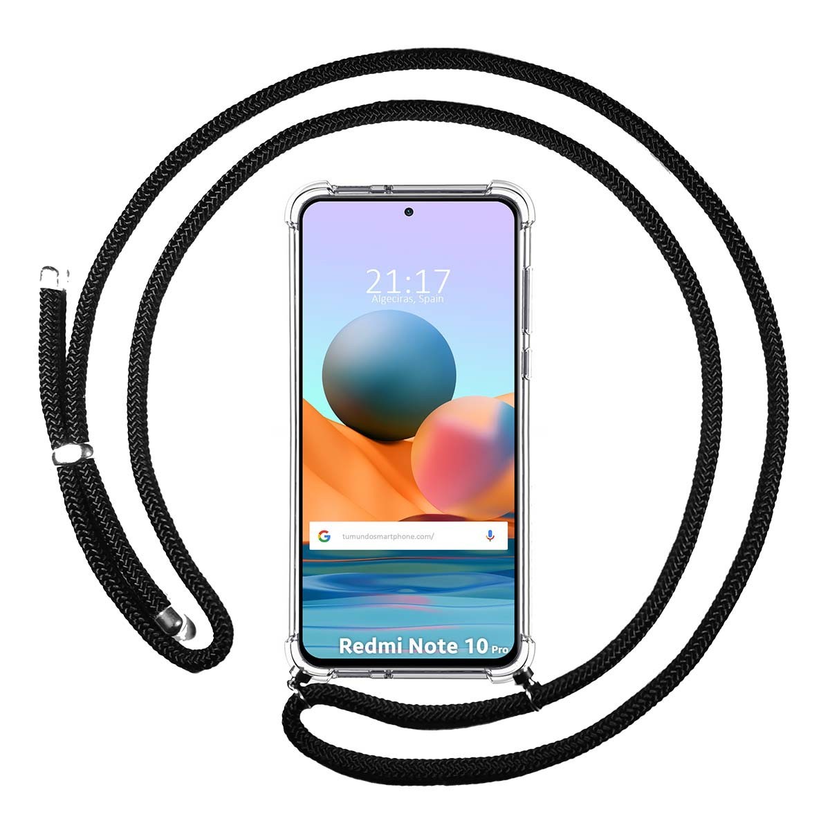 Funda Colgante Transparente para Xiaomi Redmi Note 10 Pro con Cordon Negro