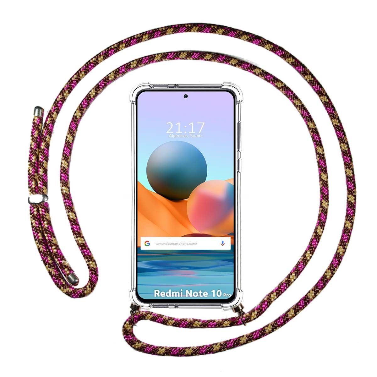 Funda Colgante Transparente para Xiaomi Redmi Note 10 Pro con Cordon Rosa / Dorado
