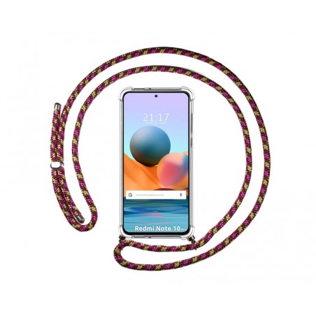 Funda Colgante Transparente para Xiaomi Redmi Note 10 Pro con Cordon Rosa / Dorado