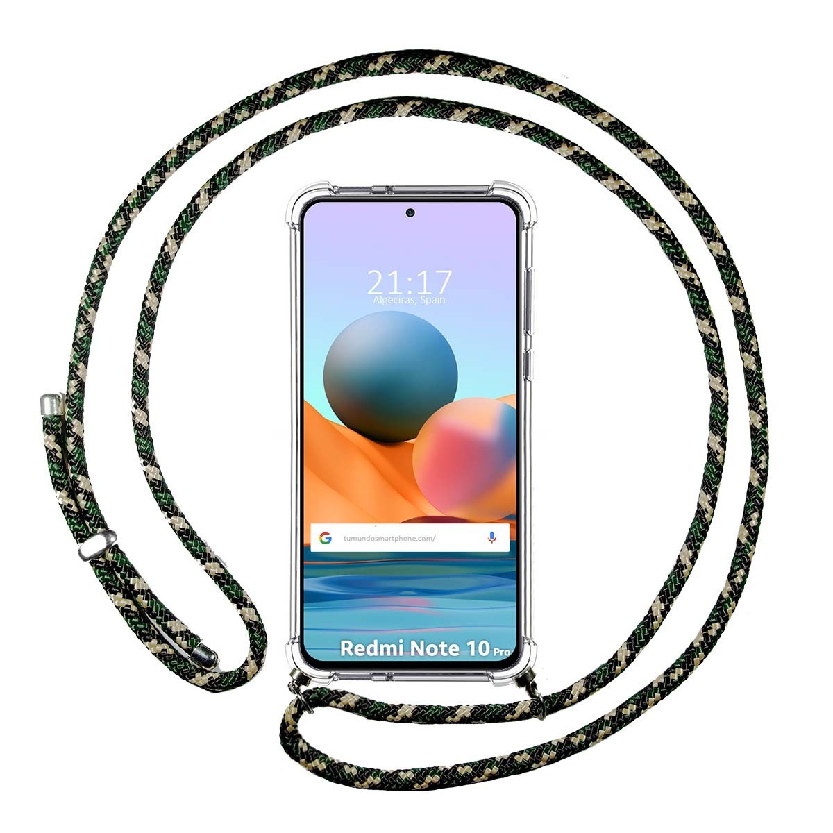 Funda Colgante Transparente para Xiaomi Redmi Note 10 Pro con Cordon Verde / Dorado