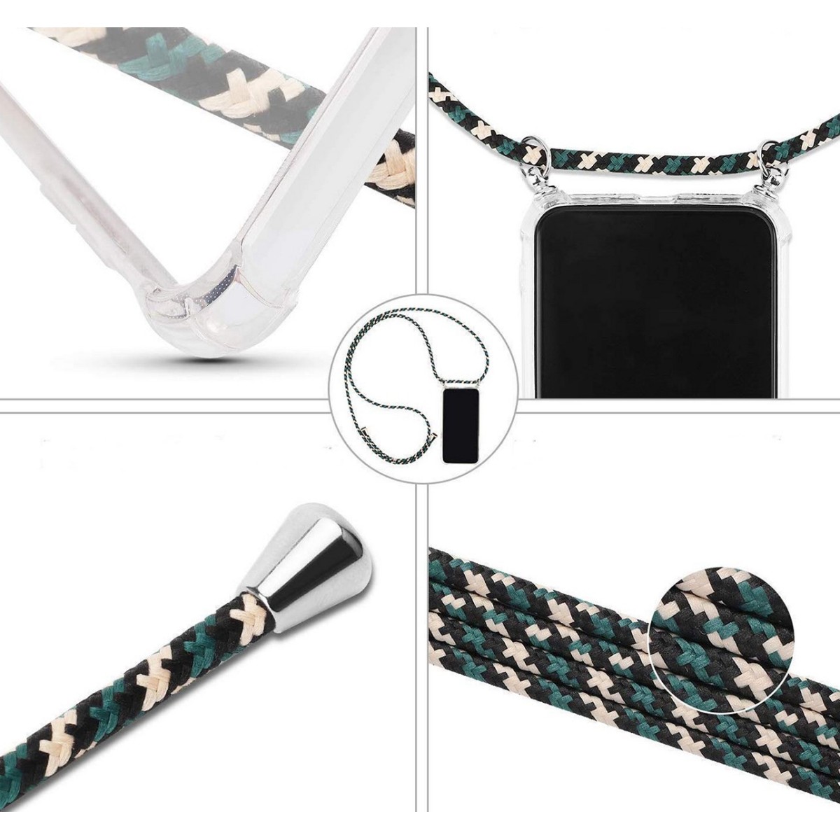 Funda Colgante Transparente para Xiaomi Redmi Note 10 Pro con Cordon Verde / Dorado