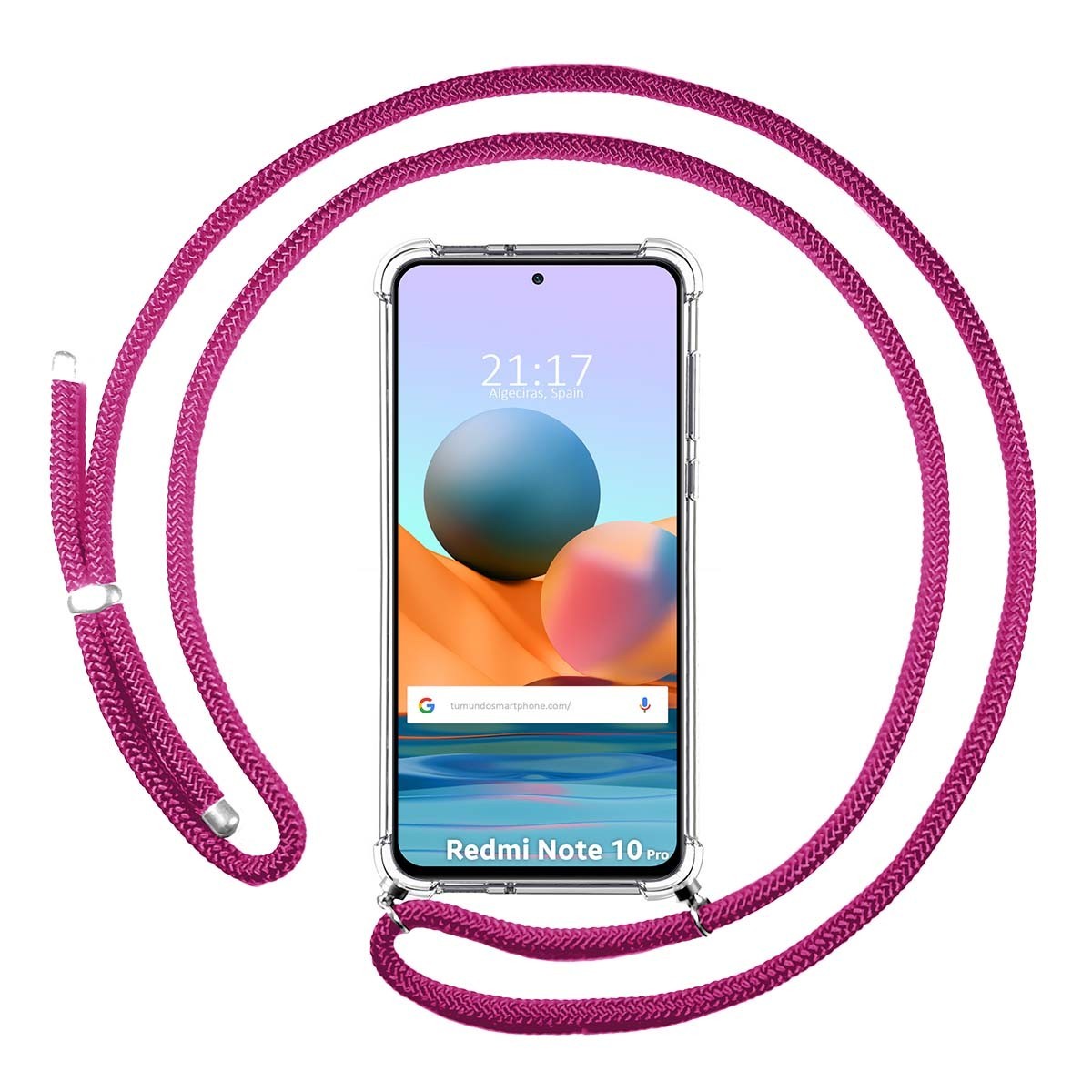 Funda Colgante Transparente para Xiaomi Redmi Note 10 Pro con Cordon Rosa Fucsia