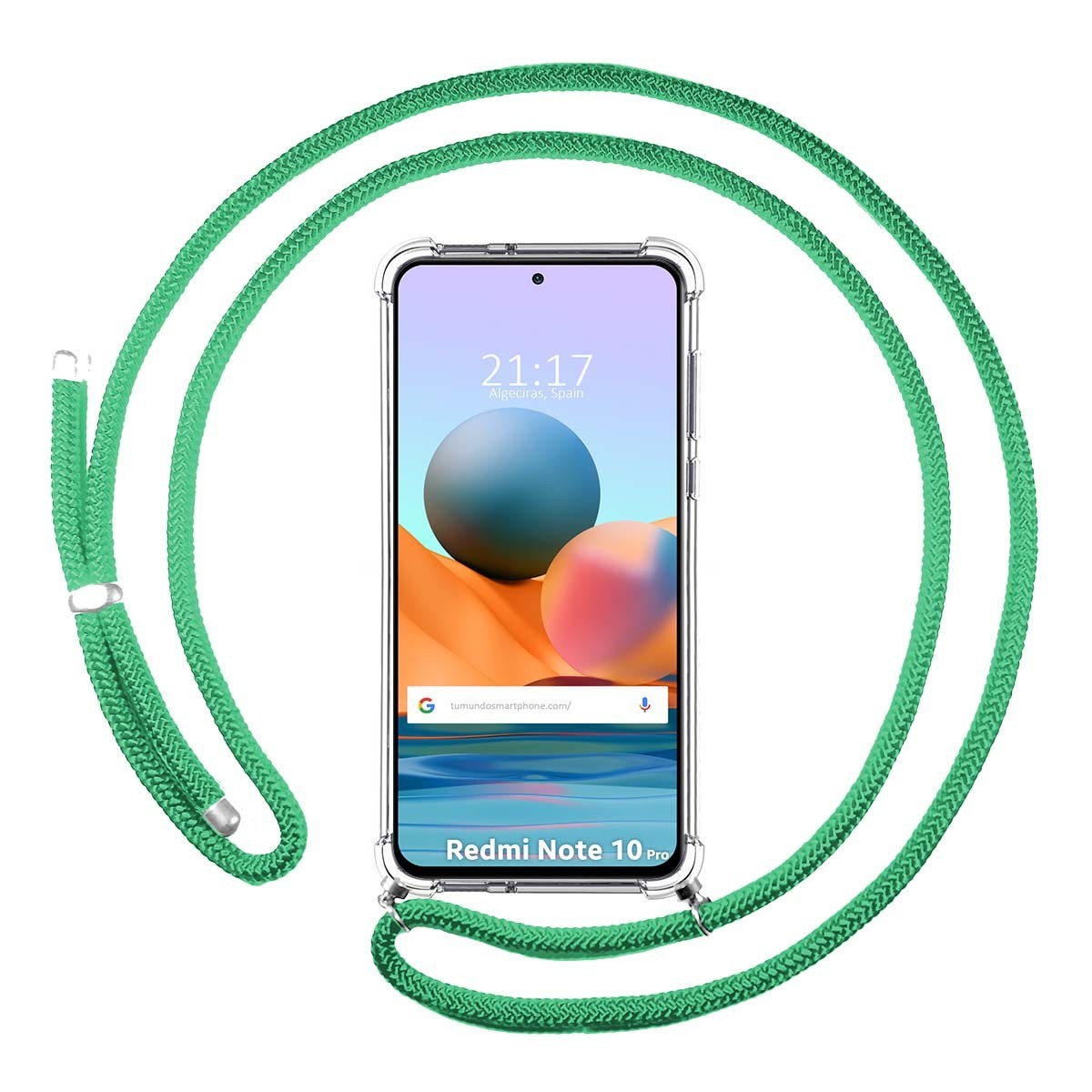 Funda Colgante Transparente para Xiaomi Redmi Note 10 Pro con Cordon Verde Agua