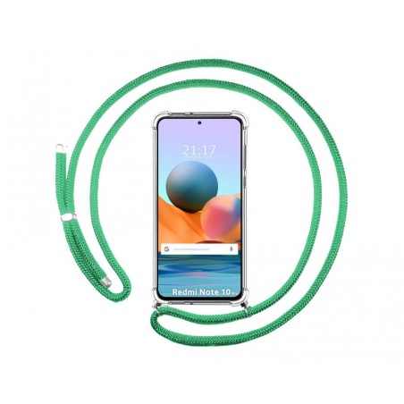 Funda Colgante Transparente para Xiaomi Redmi Note 10 Pro con Cordon Verde Agua