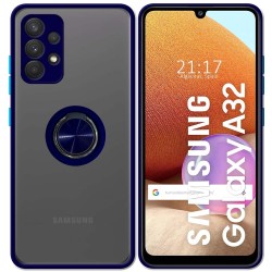 Funda Mate con Borde Azul y Anillo Giratorio 360 para Samsung Galaxy A32 4G