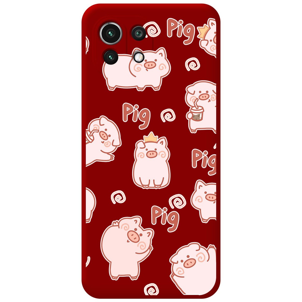 Funda Silicona Líquida Roja para Xiaomi Mi 11 Lite 4G / 5G / 5G NE diseño Cerdos Dibujos