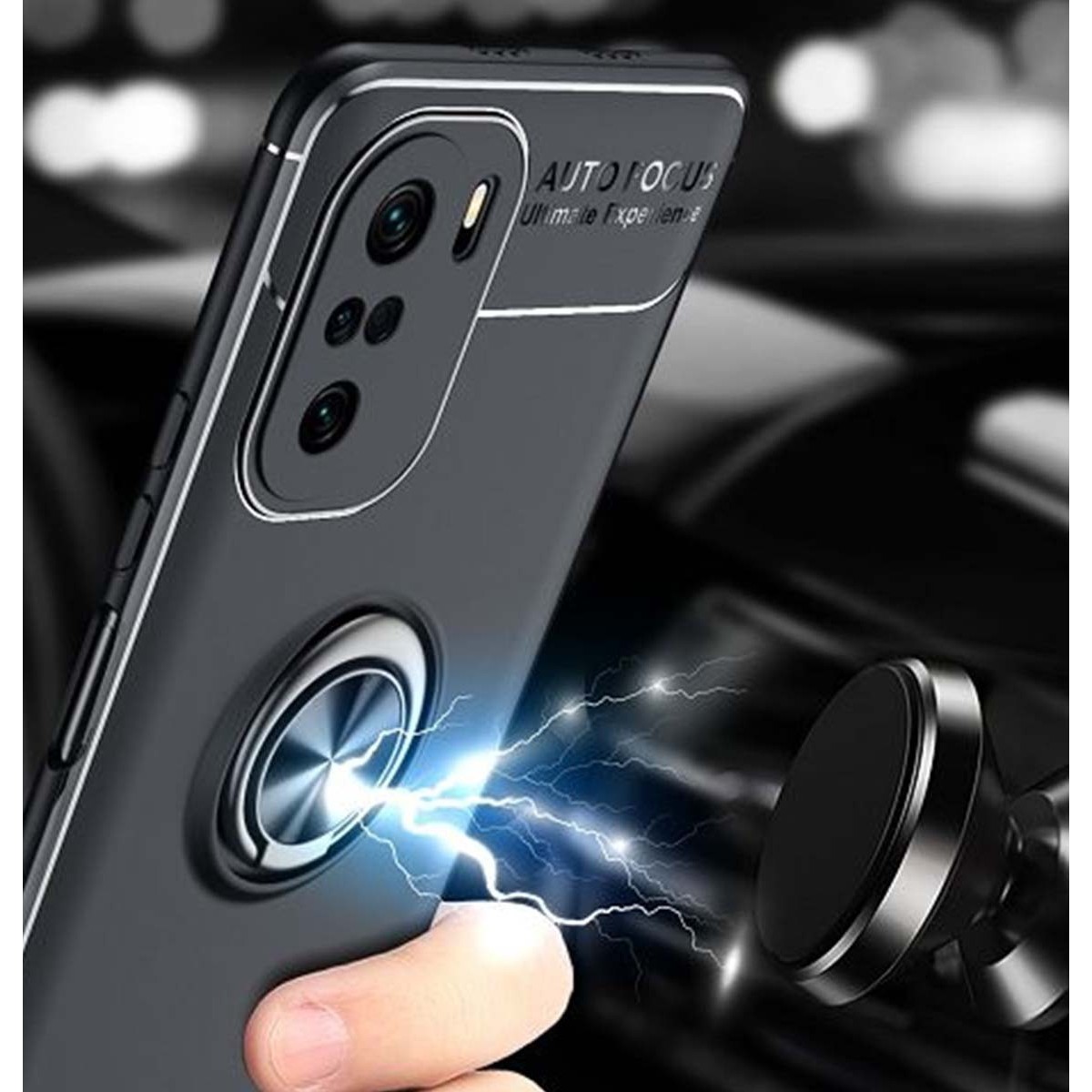 Funda Magnetica Soporte con Anillo Giratorio para Xiaomi POCO F3 5G / Mi 11i 5G Negra